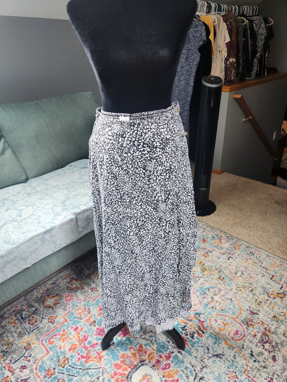 Japna Black and White Printed Maxi Skirt - Women's Flowing Skirt XL Boho